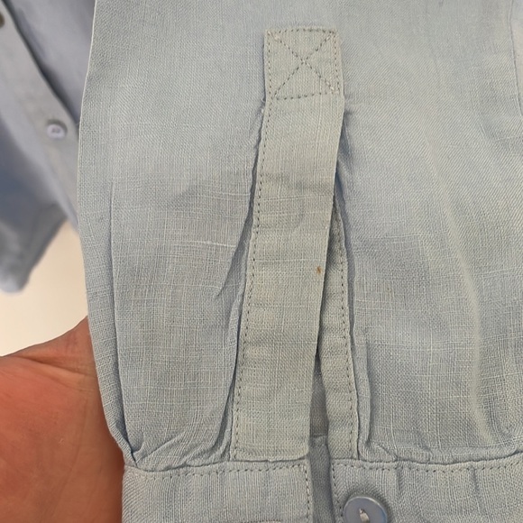 Eileen Fisher | 100% Organic Irish Linen Blue Collarless Button Down Tunic XS - Picture 7 of 13